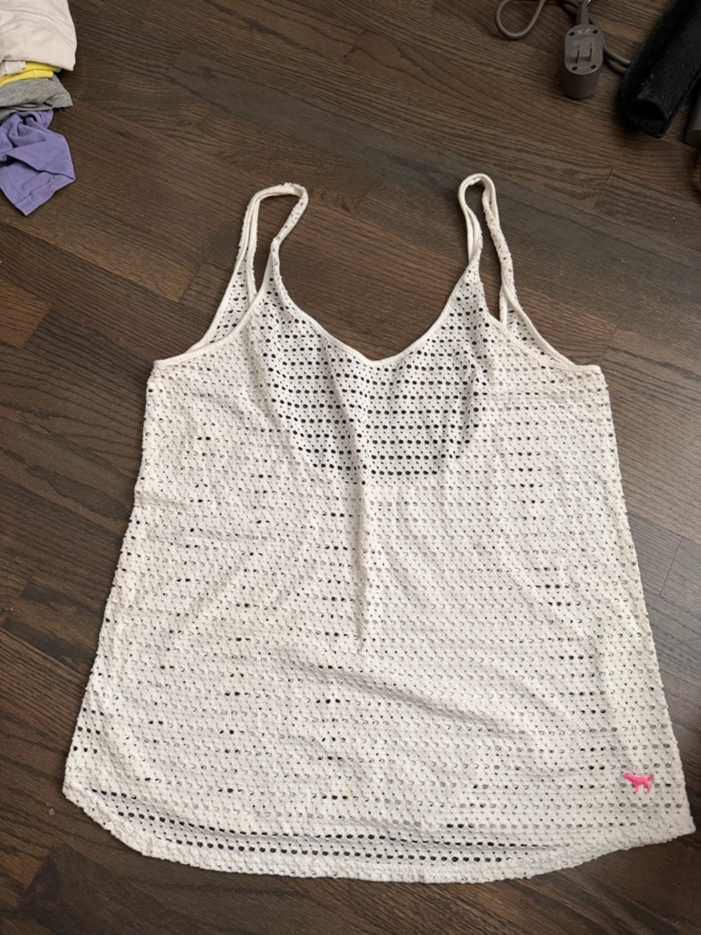 PINK Victoria's Secret White Crochet Tank Swim Coverup